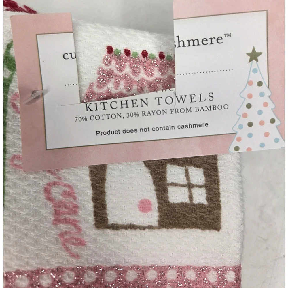 Cupcakes and Cashmere Pink Gingerbread Christmas Kitchen Towels Set of 2